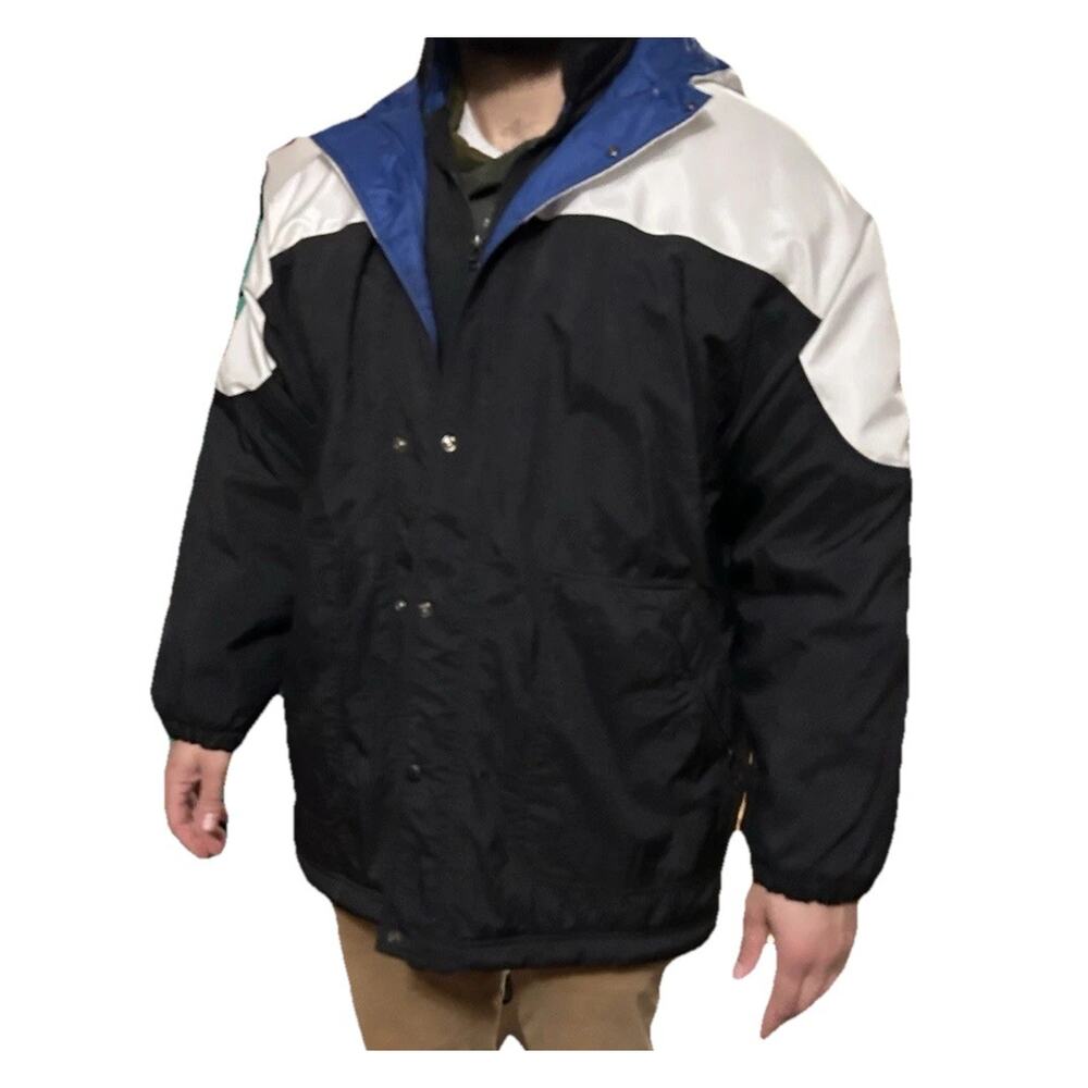 Vtg Nike Quilted Thick Winter Jacket Hoodie Men Swoosh Blue White Black L 2X XXL